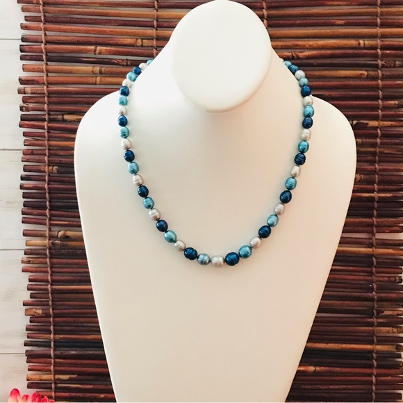 Honora Blue Pearl Necklace .925 clasp 20” - Picture 3 of 10